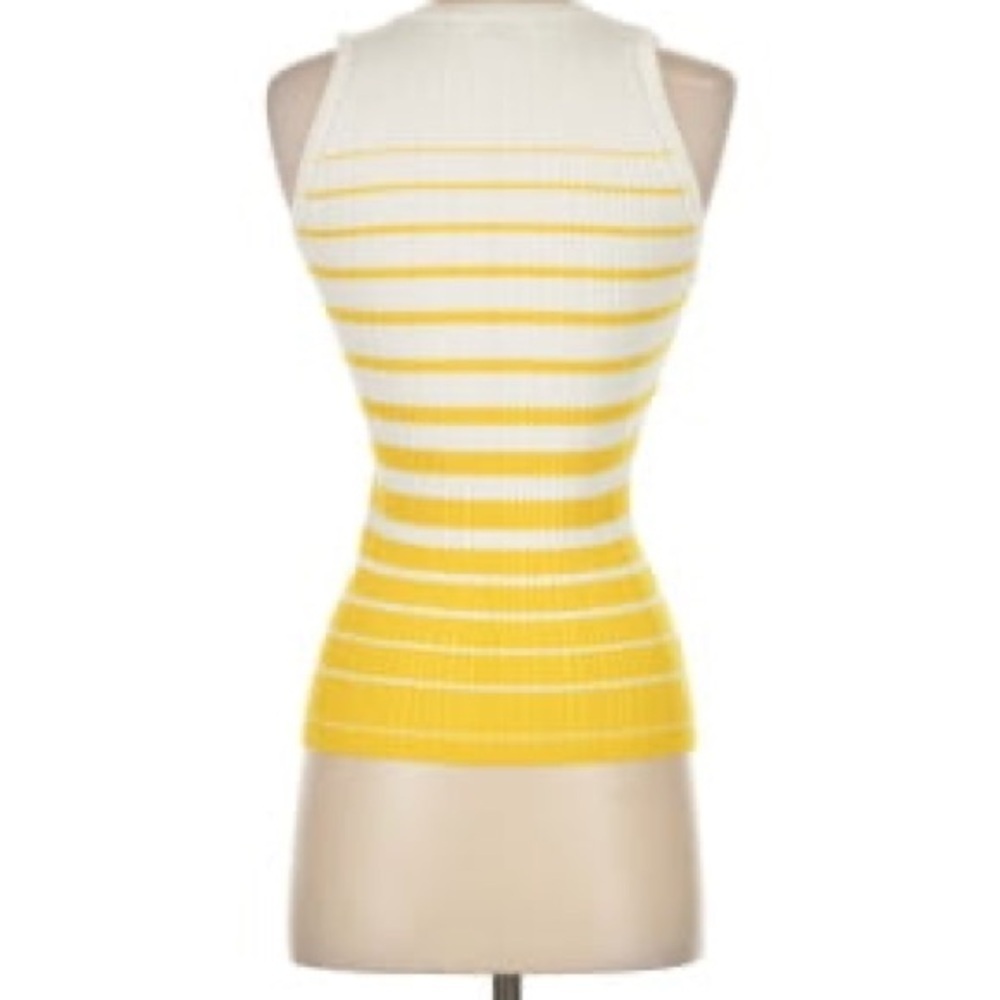 White House Black Market Ribbed Stripe Henley Tank Yellow White Medium - Picture 3 of 8